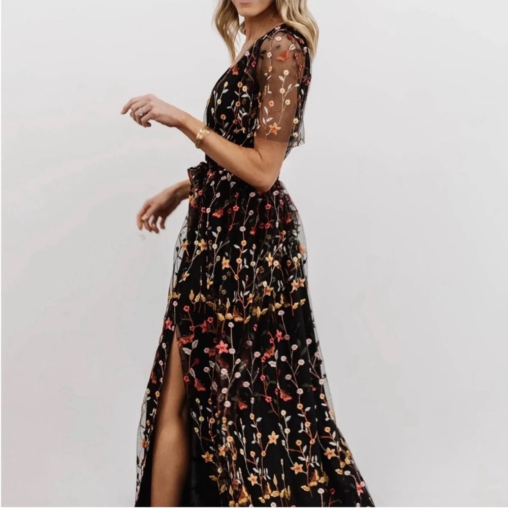 Baltic Born Black Maxi Dress with Multicolor Floral Embroidery - Picture 4 of 7
